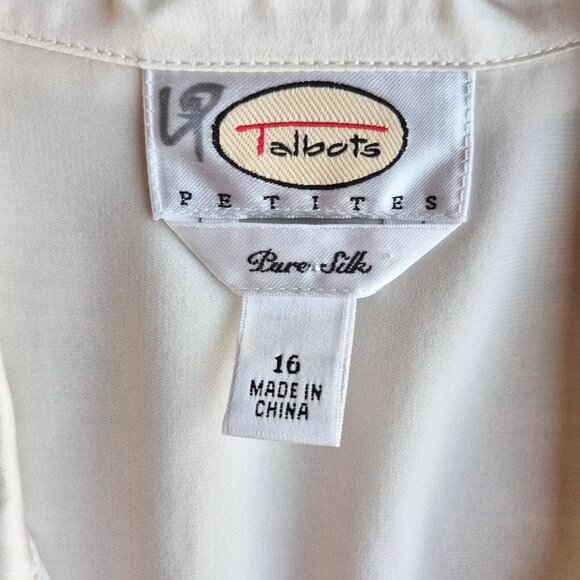 Vintage Talbots Pure Silk Satin Ruffle Button-Front Blouse Cap-Sleeve Ivory - Picture 5 of 10